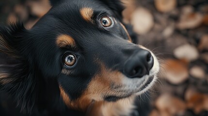 Fototapeta premium A close-up of a dog's face looking up with adoring eyes, showcasing the bond between humans and their pets.