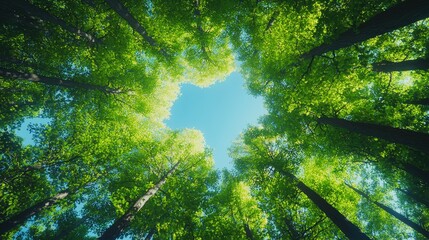 Obraz premium Low-angle view of a group of trees forming a canopy overhead