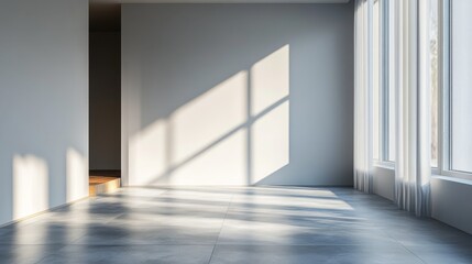 Fototapeta premium The empty walls in the apartment, without any light reflection, create a neutral and clean background, which is very suitable for modern interior design
