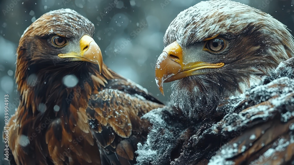 Sticker Golden Eagle Close up in Winter Snow