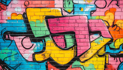Obraz premium A graffiti-covered urban wall, showcasing vibrant colors, bold lines, and an edgy, artistic vibe