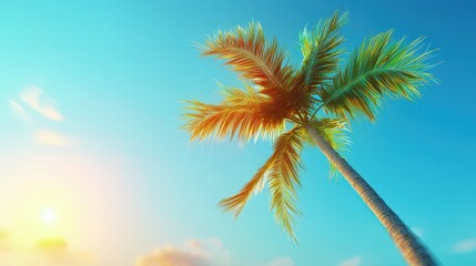 Low-angle view of a majestic palm tree swaying in the wind