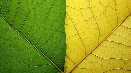 Obraz premium Contrast of green and yellow leaves showcasing seasonal change in nature