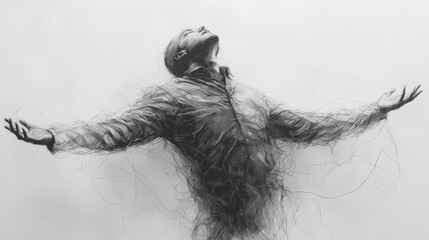 Man in Black and White Drawing with Arms Out