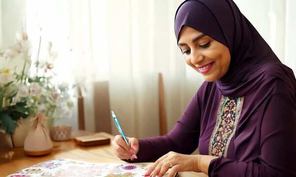Coloring Moments: Iranian Woman Engaged in Artistic Expression