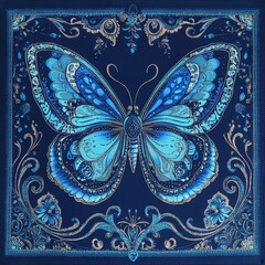 A beautifully detailed blue butterfly design on a dark background.