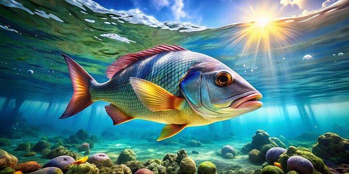Vibrant and Colorful Baiacu Fish Swimming Gracefully in a Clear Tropical Ocean Environment