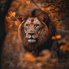Naklejka premium lion isolated on autumn background