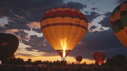 Obraz premium A glowing hot air balloon during the evening Balloon Glow event at the Albuquerque International Balloon Fiesta.