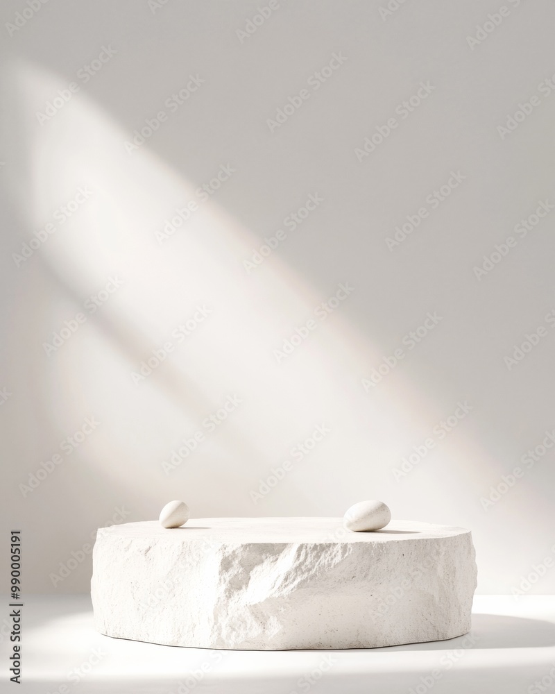 Aufkleber minimalist white concrete podium with gentle sunlight in monochromatic setting
