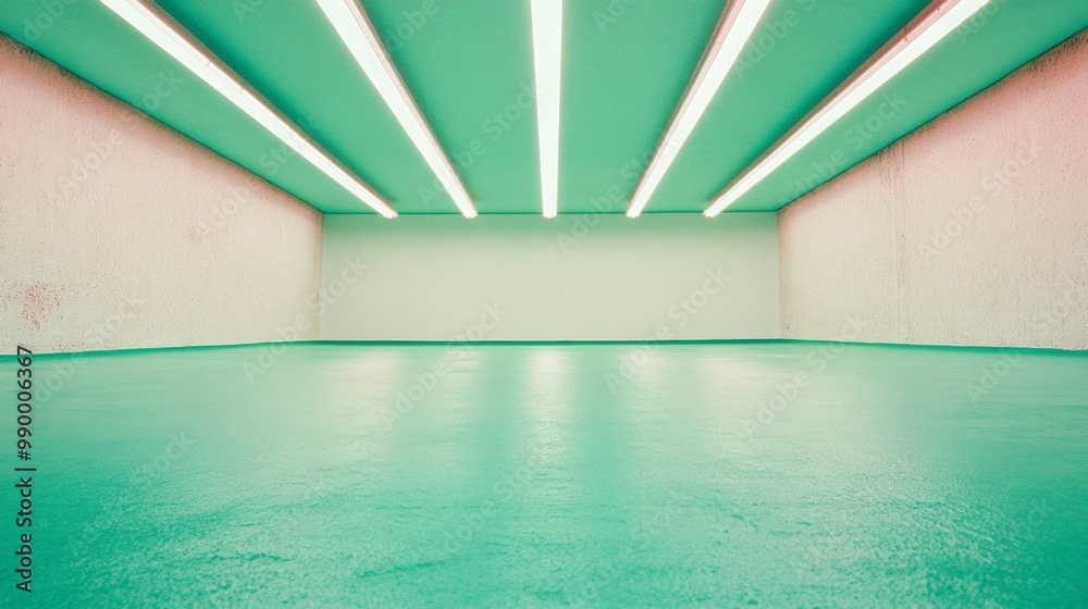 Poster dynamic green and teal surface with upward beams of light captured in a festive low-angle shot