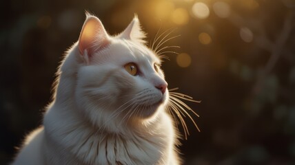 White Cat in Golden Light