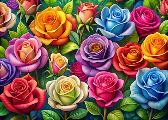 Vibrant Cartoon Roses in Various Colors Perfect for Floral Designs, Illustrations, and Decorations