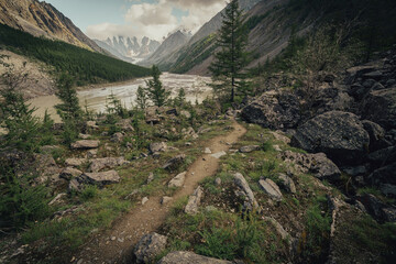 hiking trail in wild mountains