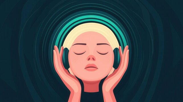 Rhythmic beat stuck in head, earworm loop effect, flat design illustration
