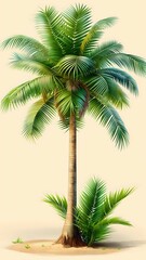 Green Palm Tree Isolated on Studio Background