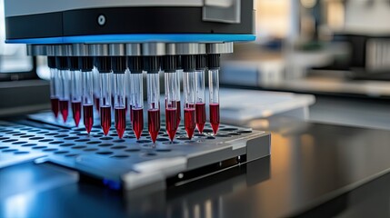 A high-tech lab machine analyzing blood samples, representing breakthroughs in diagnostics.