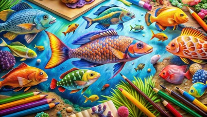 Obraz premium Vibrant Fish Coloring Book Pages for Relaxation and Creativity in Marine Life Art Activities