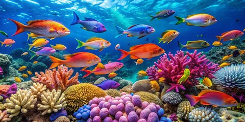 Vibrant Fish Swimming Among Coral Reefs in the Great Barrier Reef Marine Ecosystem Underwater Scene