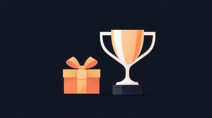 Achievement trophy with bonus gift, success reward, flat design illustration