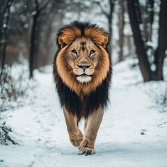 Obraz premium lion isolated on winter background