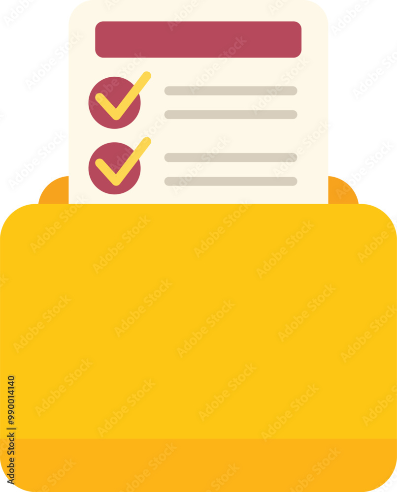 Poster checklist with two checked boxes is placed inside a yellow folder, symbolizing task completion and e