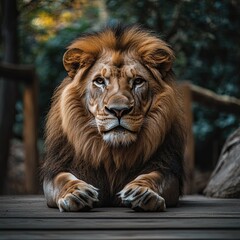 Obraz premium lion isolated on wooden background