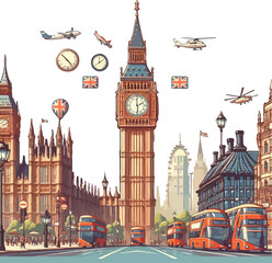 Fototapeta premium Famous British Clock Tower Big Ben Isolate Vector Illustration