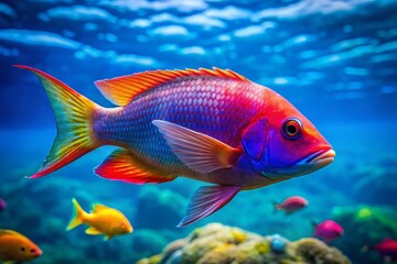 Fototapeta premium Vibrant Lady Fish Swimming Gracefully in Clear Blue Water of Tropical Ocean Environment