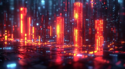 Obraz premium Neon Cityscape with Digital Glow