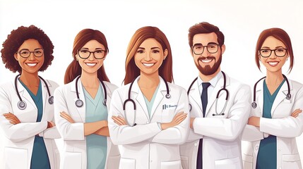 Fototapeta premium medical team banner with smiling doctors and nurses, showcasing the professionalism, dedication, and teamwork of healthcare professionals working together to provide trusted medical care