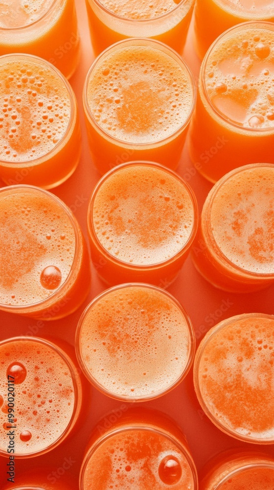 Aufkleber aerial view of symmetrical orange cocktails in geometric pattern with warm lighting and textured bac