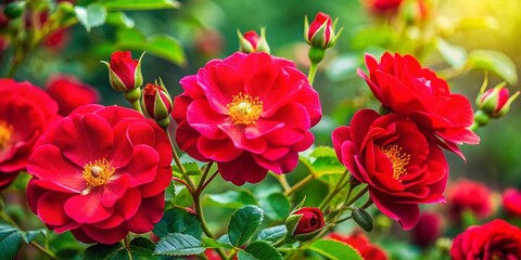 Vibrant Red Wild Roses Blooming in a Natural Setting Showcasing Nature's Beauty and Freshness