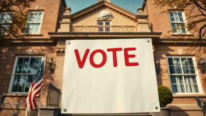 Obraz premium Vote Sign in Front of Government Building