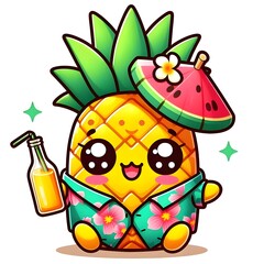 Cute Pineapple wearing a Hawaiian shirt
