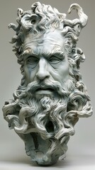Obraz premium Detailed Stone Sculpture of a Man's Head with a Long Beard