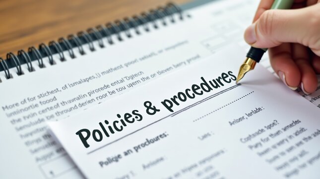 Policies and procedures memo with fountain pen on notebook
