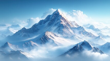Fototapeta premium Majestic snow-capped mountain peak under a clear blue sky.