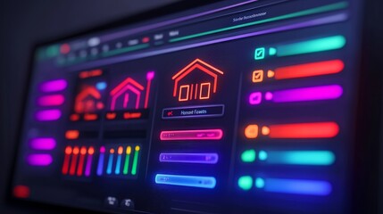 Smart Home Technology Interface with Colorful Controls and Automation Features for Modern Living