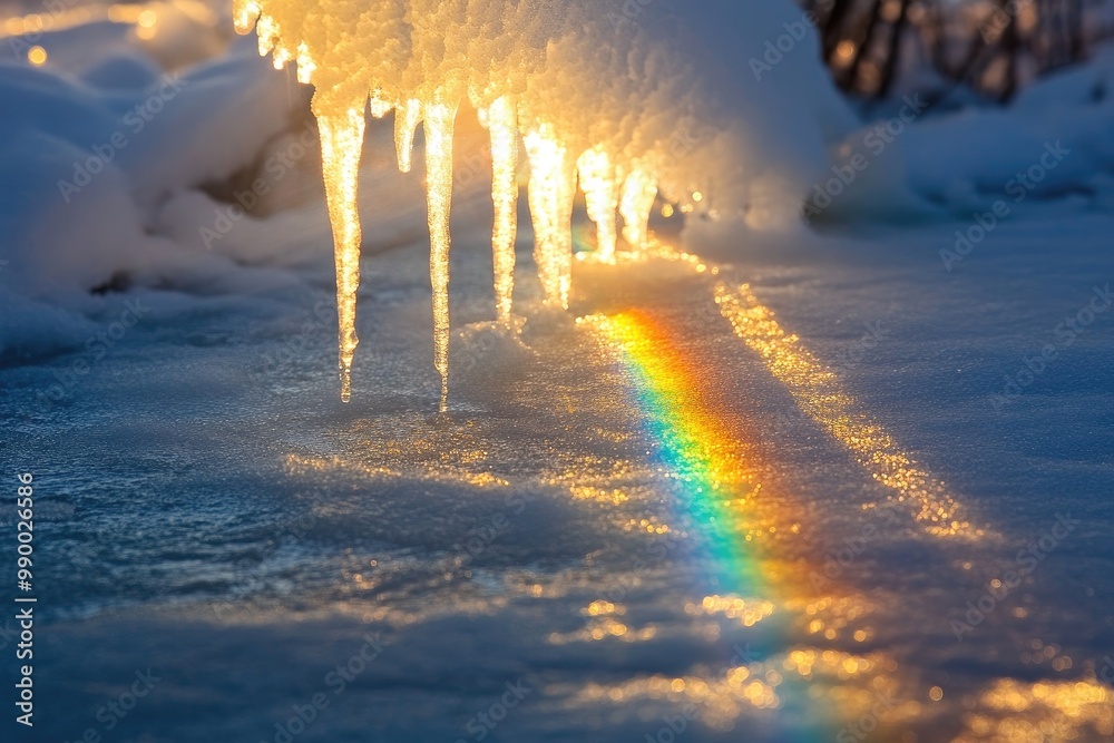 Wall mural Icicles Casting a Rainbow on Snow