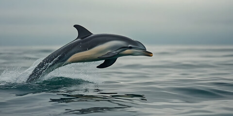Fototapeta premium Dolphin leaping out of calm ocean