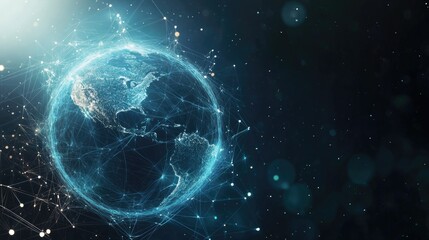 Obraz premium A stylized planet Earth with digital network connections spanning across its surface, creating a modern tech visual.
