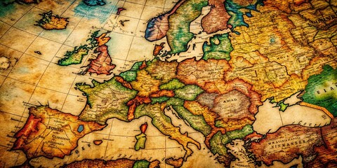 Vintage European Map with Intricate Details and Faded Colors Ideal for History and Travel Themes
