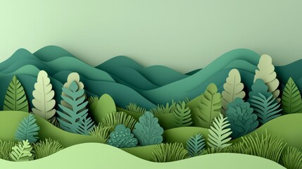 Sustainable ESG Concept with Paper Cutting Art - Green Landscape, Eco-Friendly Design, Environmental Responsibility