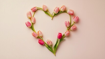 Obraz premium Tulip pinkbeauty flower arrange heart-shape blank copy space background