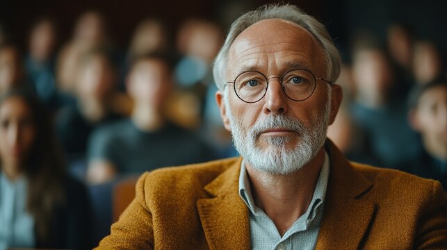 portrait of a mature manager returning to school, adult student in a classroom focused on earning a new degree through professional training, embracing career development and lifelong learning