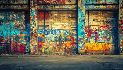 Naklejka premium A graffiti-covered urban wall, showcasing vibrant colors, bold lines, and an edgy, artistic vibe