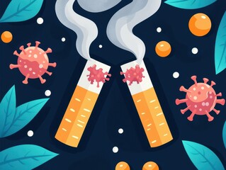 Smoking effects, cigarette smoke forming cancer cells, flat design illustration