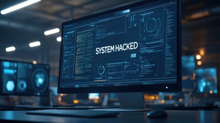 System Hacked  Cyber Security Warning on Computer Screen