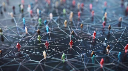 An abstract representation of people connected by a web of lines, illustrating community, teamwork, and social connections in a modern, digital world. 8k UHD, suitable for high-quality printing 